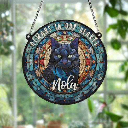 Cat Black Memorial Stained Glass Effect Suncatcher